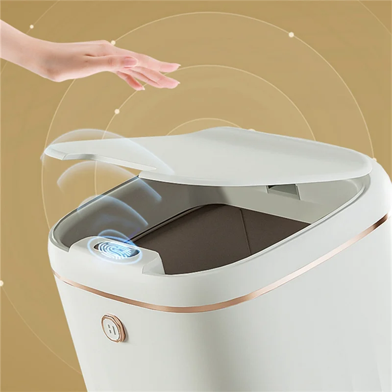 

20L Smart Trash Can Automatic Waterproof Electric Waste Kitchen Bathroom Toilet Automatic Sensor Garbage Can-White