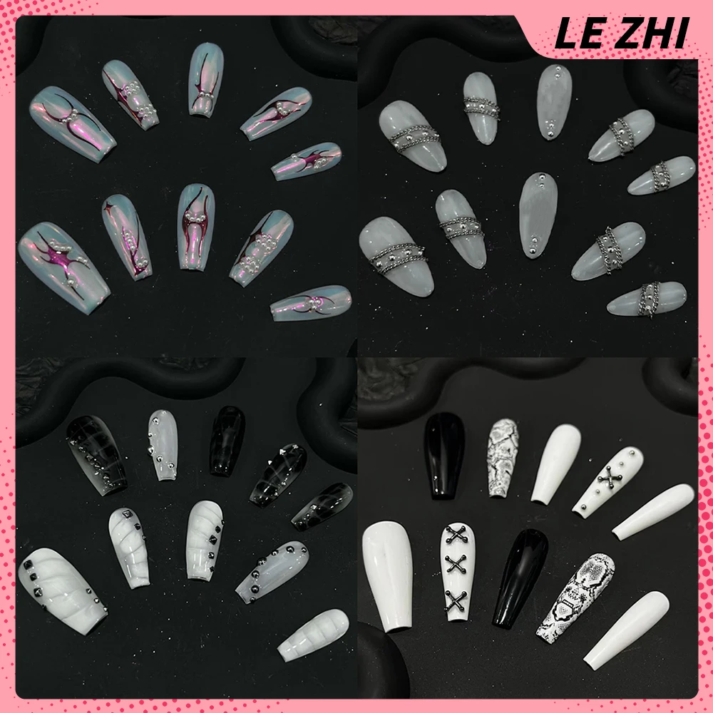 10 قطعة فتاة الساخنة اليدوية التابوت اللوز اضغط على الأظافر الملونة القط عيون التدرجات ستار الماس العنكبوت اللؤلؤ فراشة الأظافر كاذبة