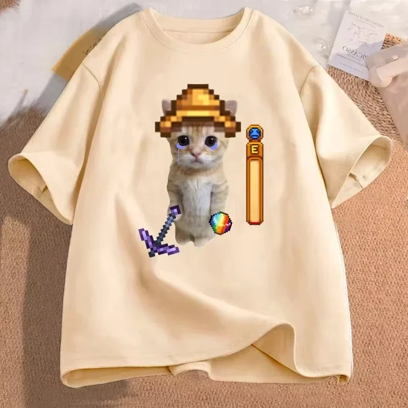 Stardew Valley El Gato الصيف تي شيرت ملابس حريمي الشارع الشهير عالية الجودة قصيرة الأكمام لعبة الجرافيك تي شيرت الشارع الشهير تيز
