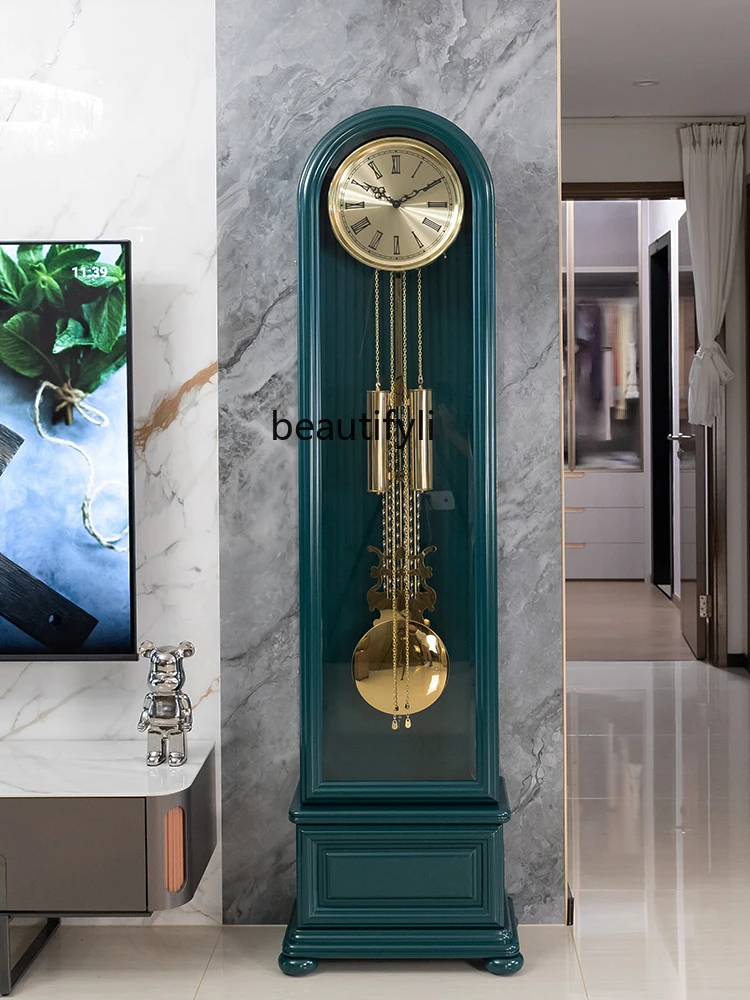 American the Grandfather Clock Living Room Light Luxury Clock Vertical Solid Wood Pendulum Clock Mechanical Retro