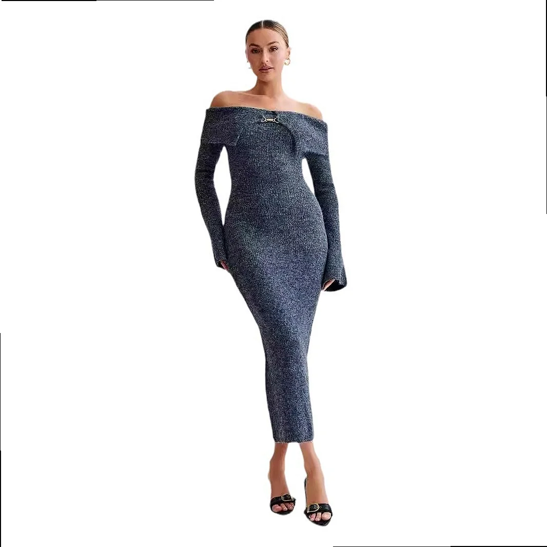 Knit Sweater Dress Women One Shoulder Bodycon Midi Dresses Slim Fit Knitted Pullover Dresses - view 5