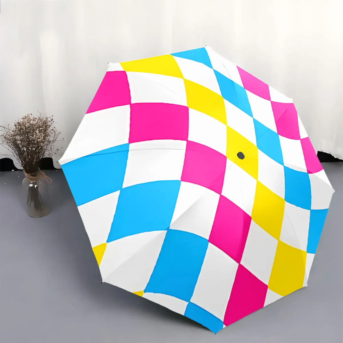 Colorful Checkered Pattern Umbrella with Vibrant Design portable waterproof sun rain umbrella for outdoor travel beach
