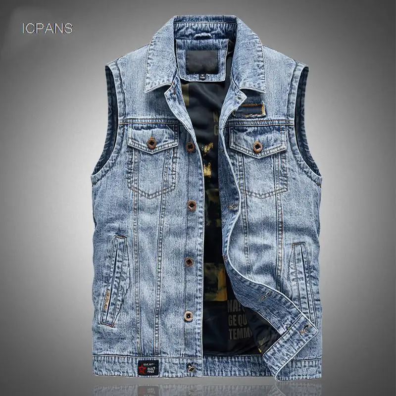

Autumn Black Denim Jacket Vest Men Clothing Brand Sleeveless Jeans Jacket men Winter Militaire Casual Vest For Men