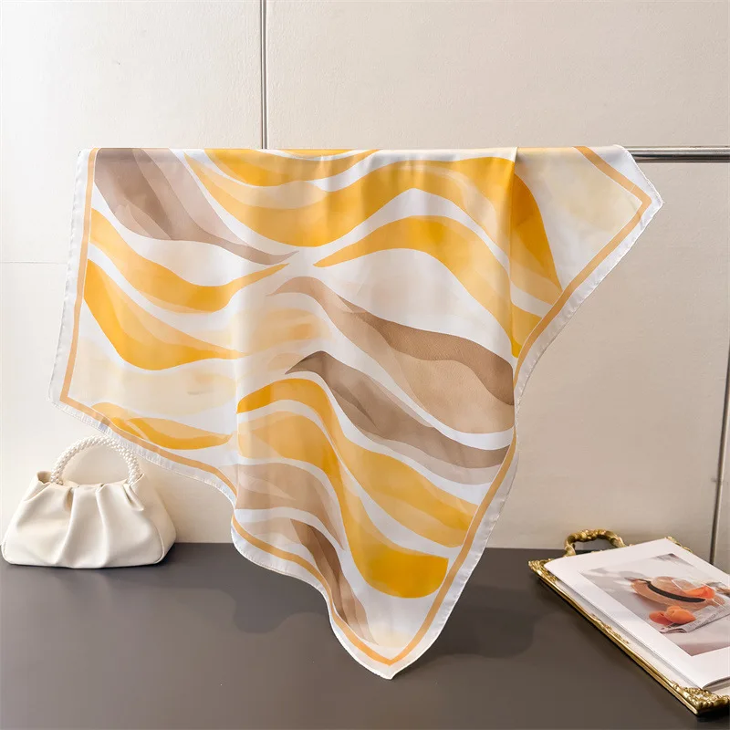 

New Luxury Color Silk Square Scarf For Women Elegant Ladies Hijab Neckerchief Shawl Soft Stain Silk Scarves For Travel Beach