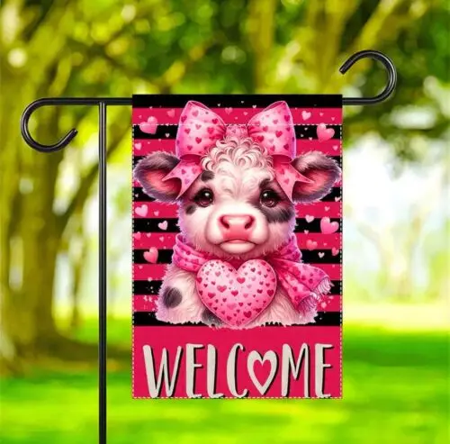 Garden flag, valentine cow, 12” x 18”, thick burlap polyester, double-sided CP LLP LLX uui