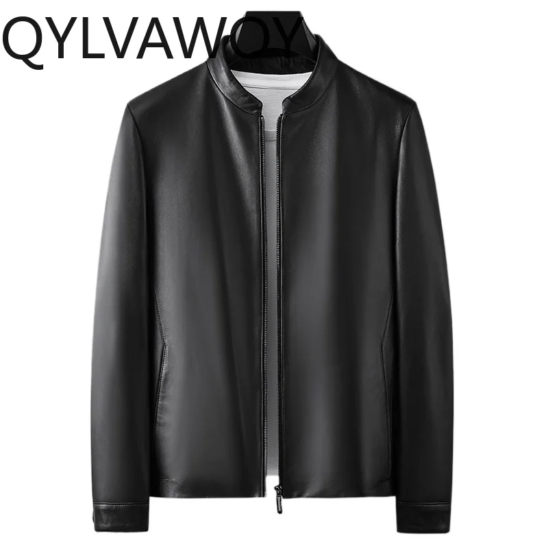 

QYLVAWOY Real Sheepskin Down Coat Man Autumn 100% Genuine Leather Jacket Men White Duck Down Coats Puffer Jackets Stanc Colalr