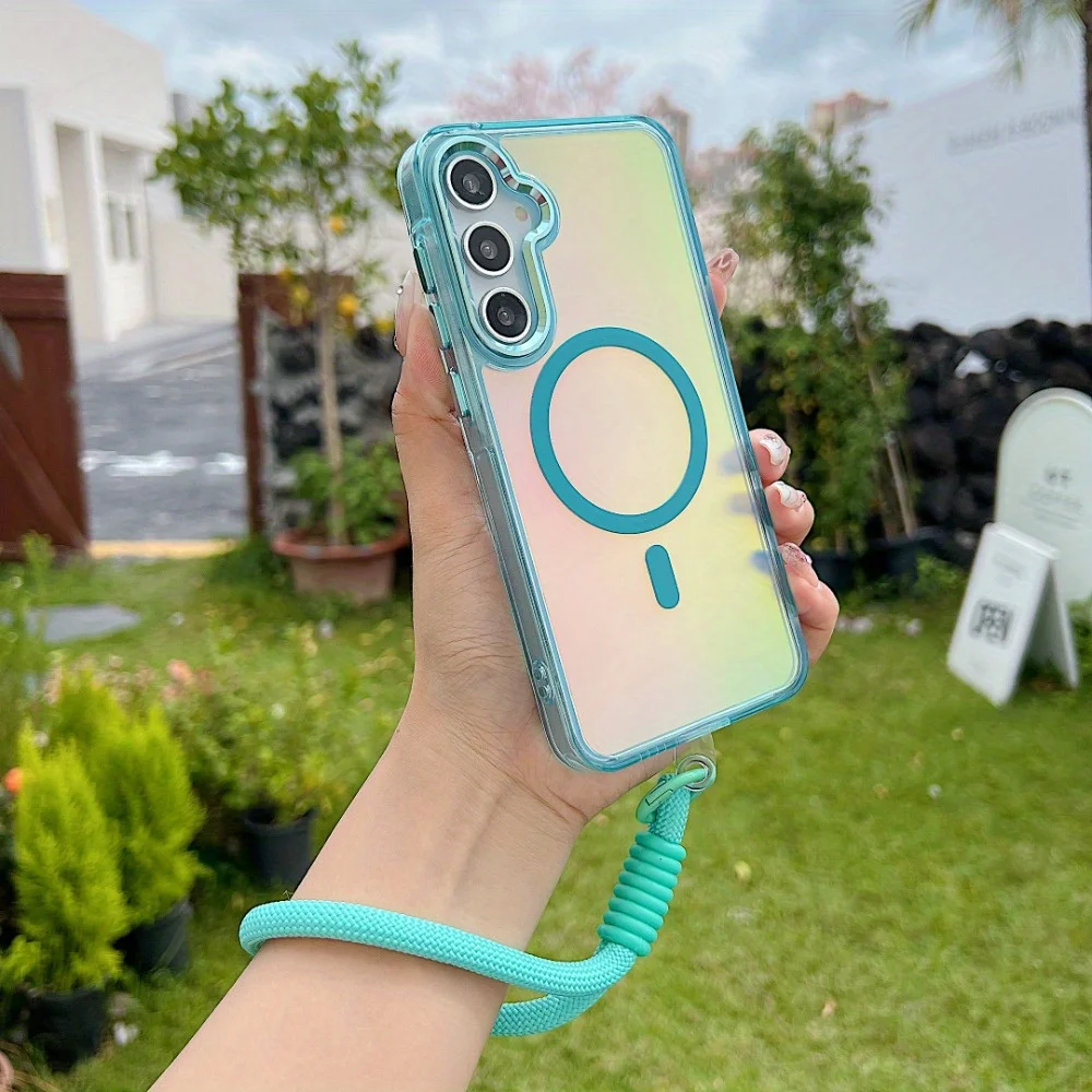 Suitable for Samsung Galaxy A53 54 55 16 26 36 56 14 13 4G 5G Magnetic Case, Laser Color Changing Frosted Strap Protective Cover