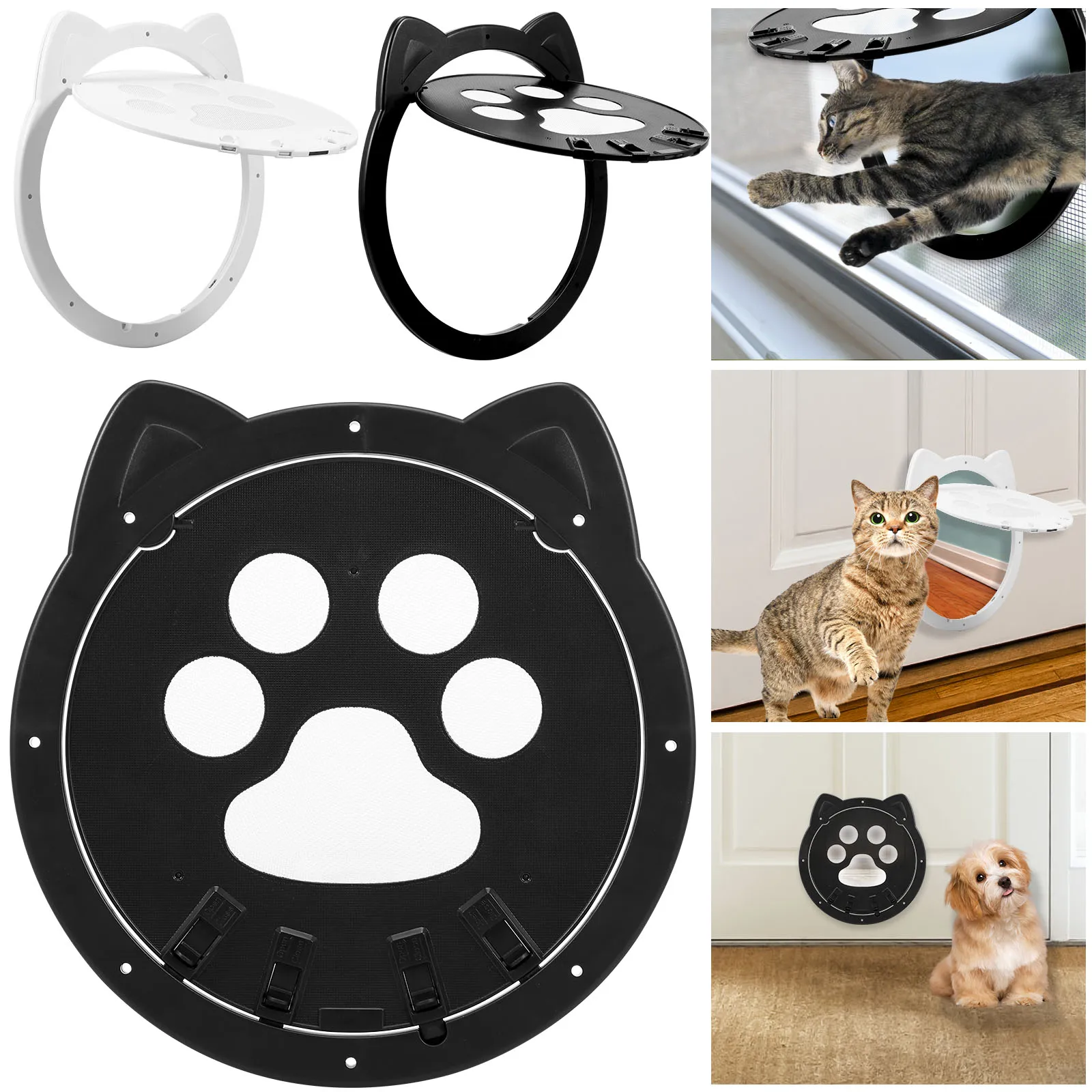 Pet Door Cute Cat Paw Shape Dog Cat Flap Door with 4 Way Security Lock Flap Door for Dog Cats Kitten Small Pet Gate Doors