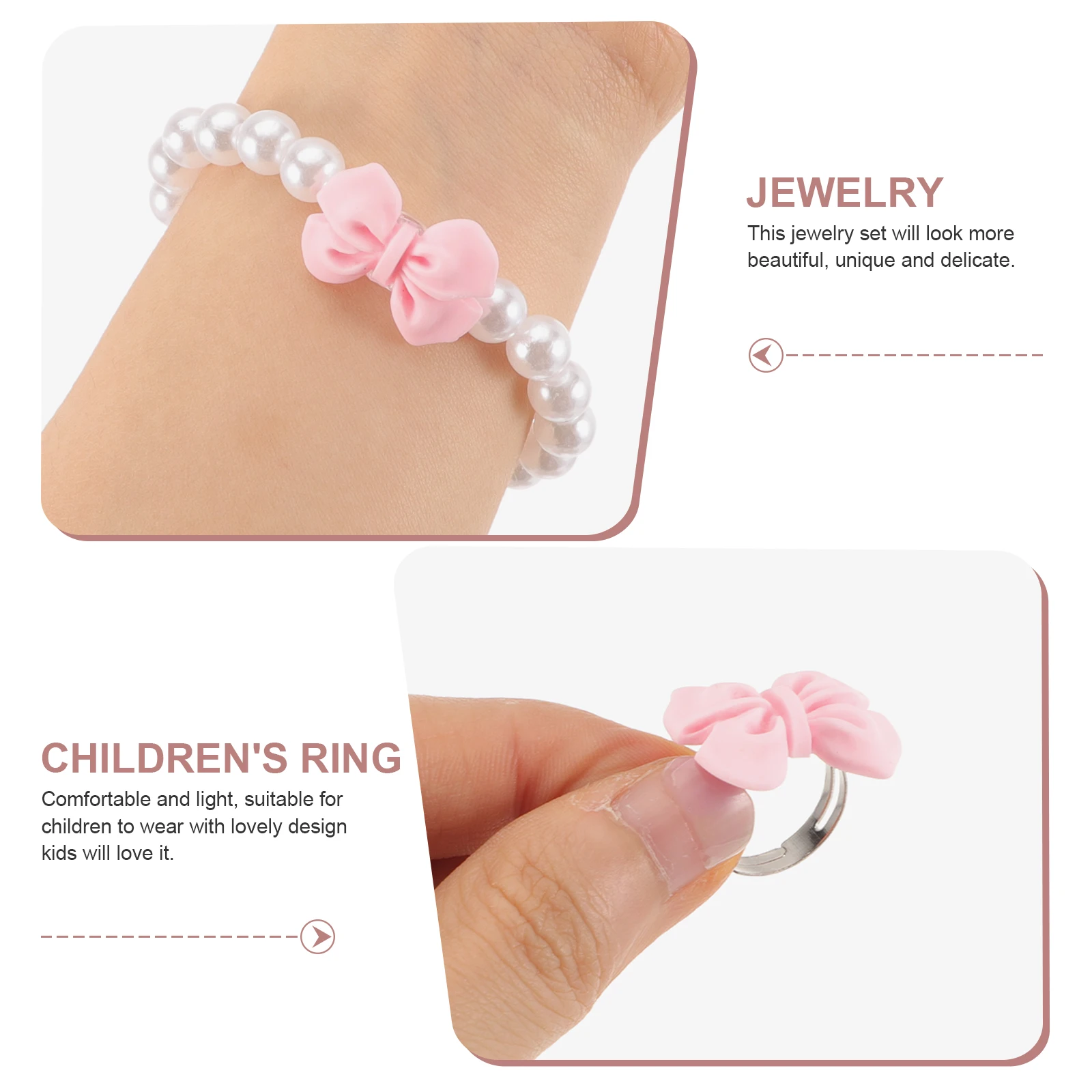 

1 set Pink Bow Kids Princess Jewelry Set Necklace Bracelet Earrings for Girls Age 2-6 Birthday Gifts Toddler Ornaments