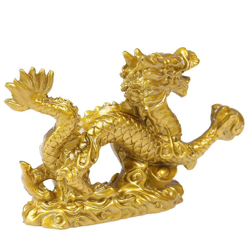 1Pc Goede Gelukkige Gouden Draak Chinese Zodiac Twaalf Standbeeld Gouden Draak Standbeeld Dieren Sculptuur Beeldjes Desktop Decoratie