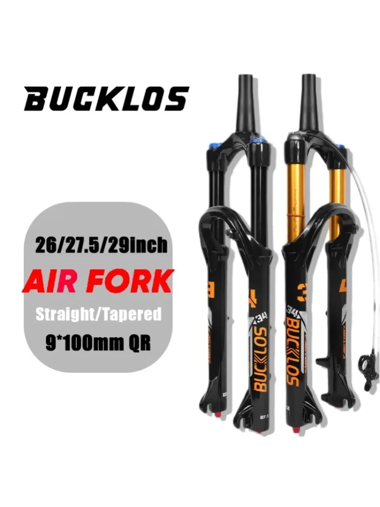BUCKLOS Mountainbike Luftfedergabel Federweg 26 Zoll 27,5 Zoll 29 Zoll 140mm Federweg MTB Luftgabel 9*100mm Schnellspanner Fahrradgabeln 34mm Rohr Fahrradgabel