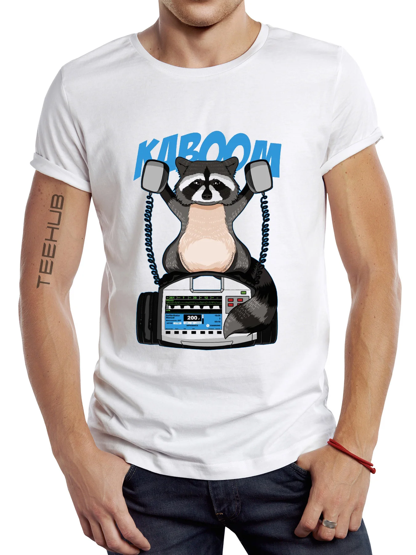 2024 Newest Men's Funny Raccoon Paramedic shocks Printed T-Shirt Short-Sleeve Tops Casual Tee