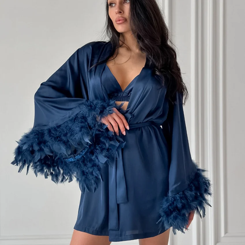 Fashion Bride Wedding Robe Pajamas Set Elegant Sexy Intimate Lingerie Home Clothes Spring Summer New Ice Silk Chemise Sleepwear