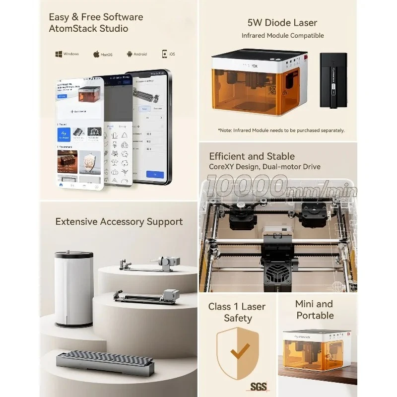 Draagbare mini desktop diodelasergraveermachine P1 5W, geschikt voor het graveren van 3D-graven op steen en rubber.