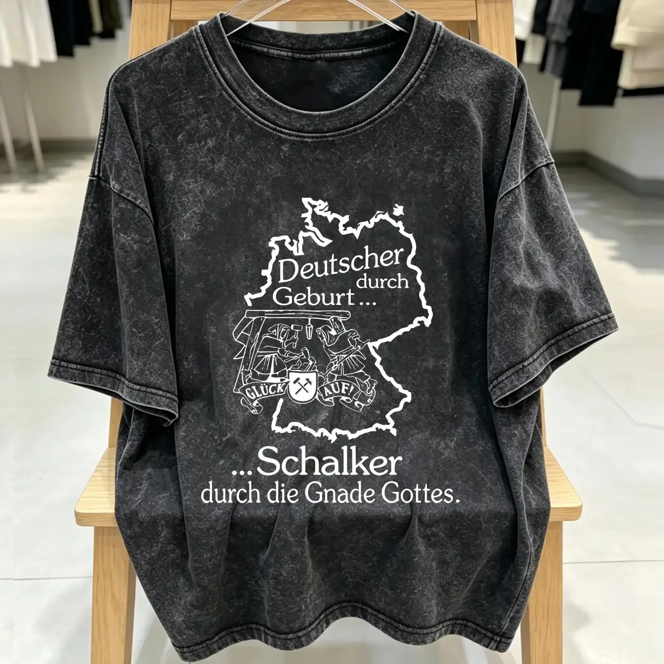 washed T Shirt with Print German by Birth Schalke 10908 in 2 Colors vintage Washed fashion Soft Casual streetwear Comfortable