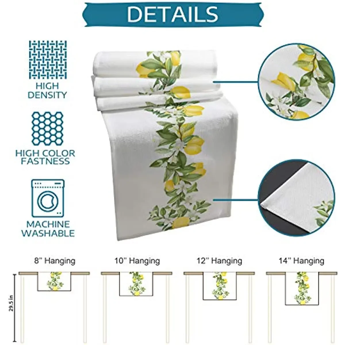 Summer Lemon Leaves Linen Table Runners Table Decor Reusable Farmhouse Table Runners for Dining Wedding Decorations