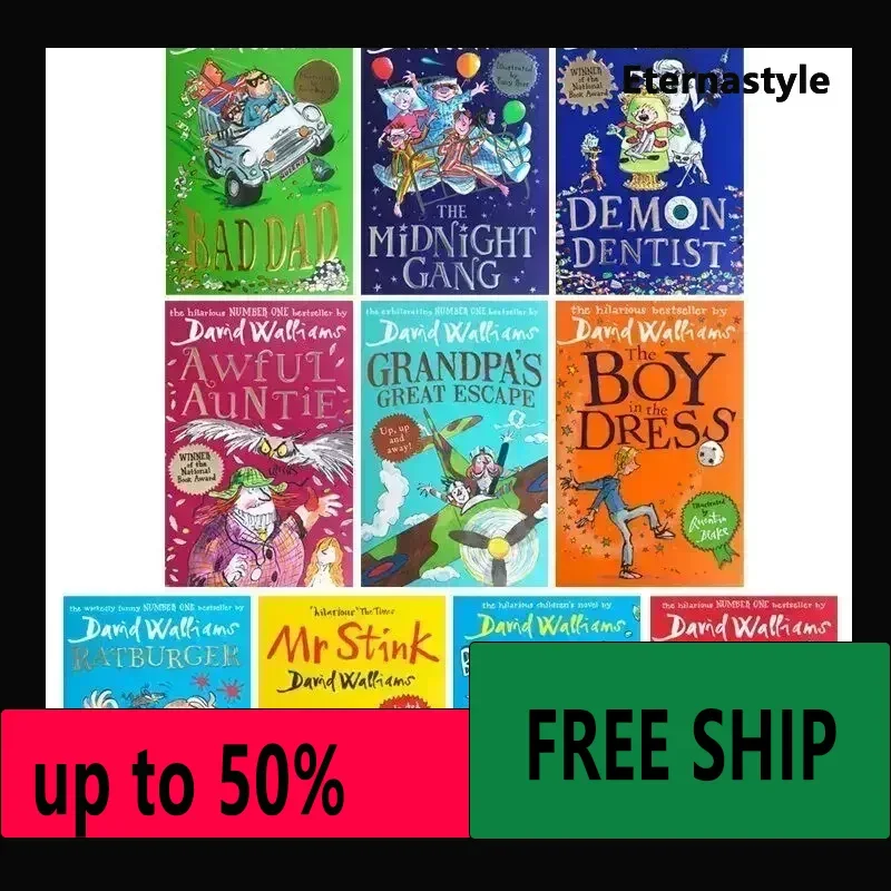Hot Books of10 Books Box Set English Children'S Novels David Walliams David Juvenile Humorous Growth Novels Kids Reading Story C