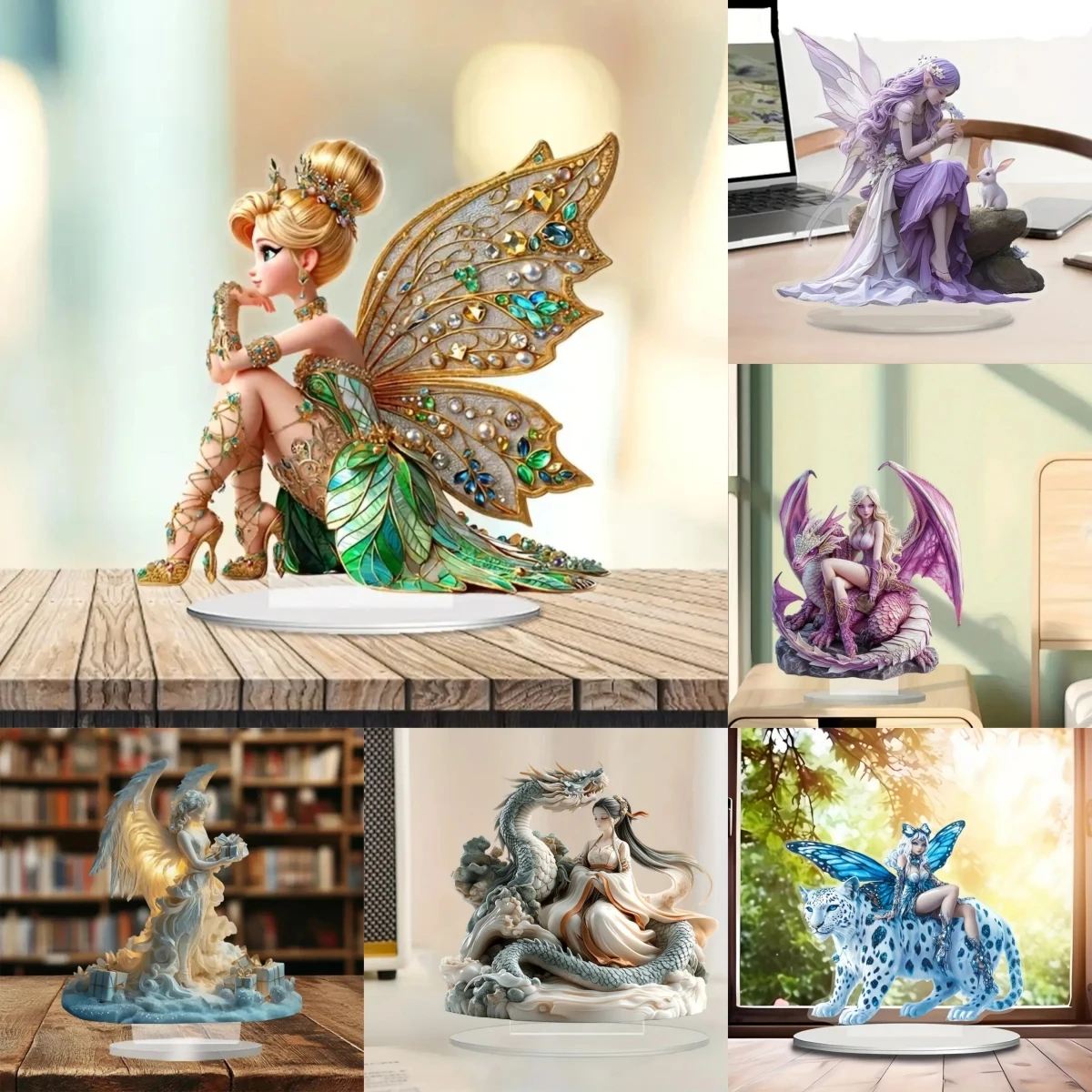 Fairy Elves & Dragon 2D Flat Acrylic Table Decoration ,Home,Office,Cafe,room,Studio,Desktop Ornament Gift kit sign