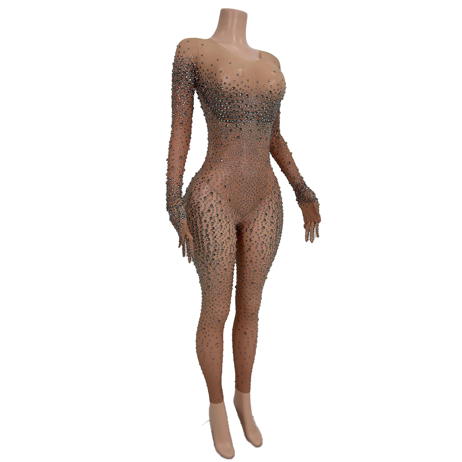 Sparkly Rhinestones Jumpsuit Sexy Mesh Nightclub Outfit Singer Dancer Performance Costume Show Stage Wear Tiaotiaotang