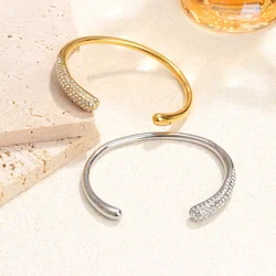New Stainless Steel Irregular Bangles for Women White Rhinestone Inlaid Open Cuff Bracelet Women's Jewelry Valentine's Day Gift