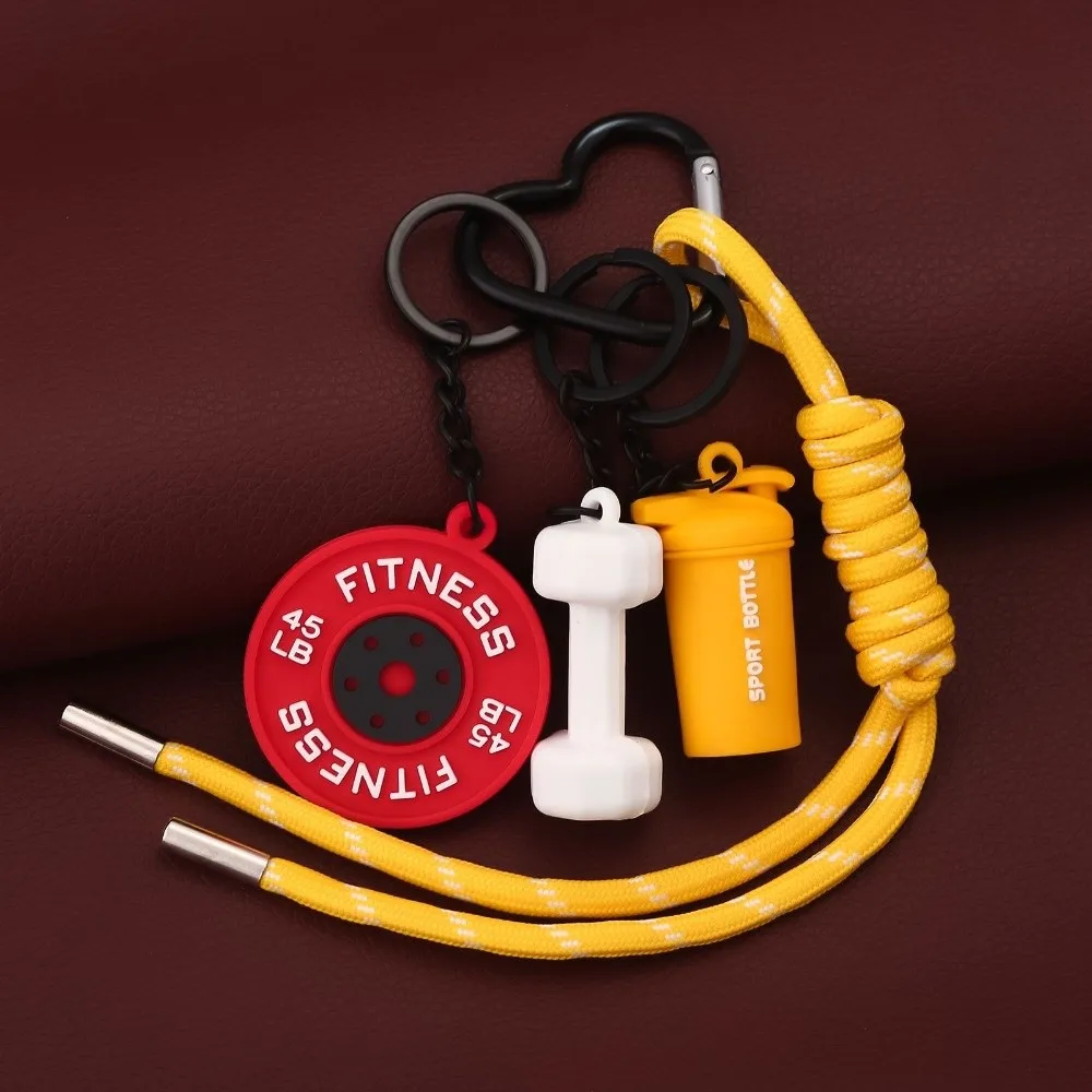 

Heart Buckle Barbell Plates Key Chain Bag Charm Kettle Bells Simulation Dumbbells Keyring Mini Cool Fitness Series Pendant
