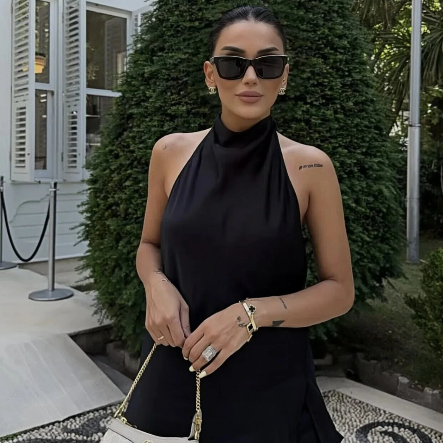 2026 Summer Trendy Streetwear 2 Piece Set Women Sexy Backless Halter Top Wide Leg Pants Asymmetrical Lace Up Suit Fashion Sets