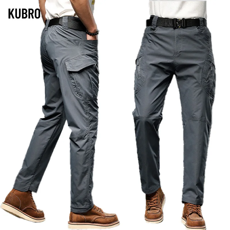 KUBRO American Outdoor Camping Tactical Trousers Autumn Fashion Mens Clothing Casual Versatile Multi Pocket Straight Cargo Pants