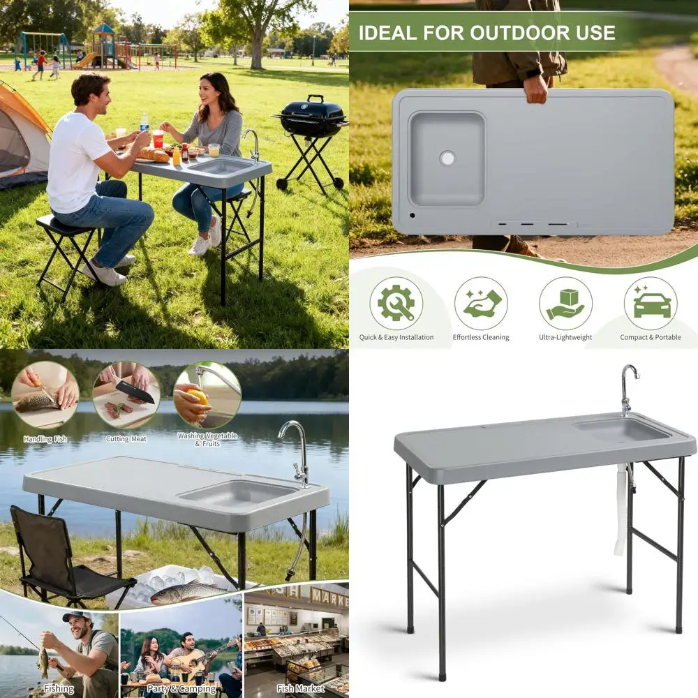 

Portable 45 HDPE Outdoor Cleaning Station with Sink, 360° Stainless Steel Faucet, Drainage Hose, Ideal for Camping and Food Hand
