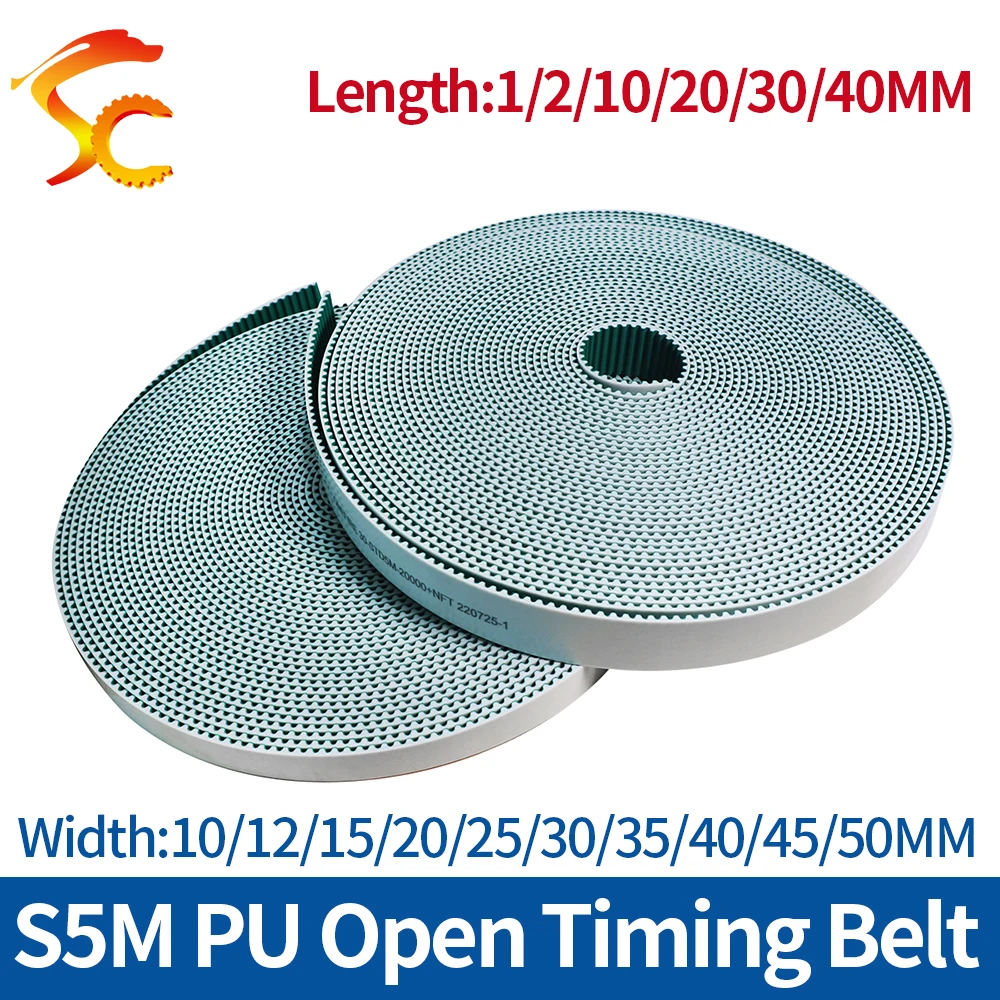 1/2/10/30/40Meter S5M Open Timing Belt Width 10/12/15/20/25/30/35/40/45/50mm PU Polyurethane With Steel Core Drive Belt