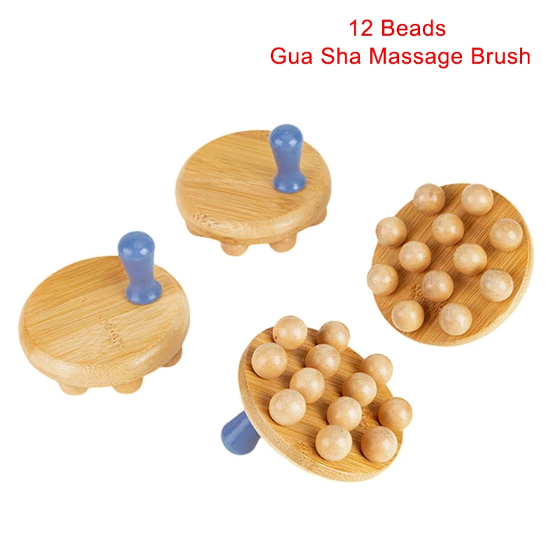 Handheld Gua Sha Massagem Escova, Madeira Natural, Cintura, Perna, Corpo, Raspagem Meridiano, Terapia SPA, Anti Celulite, Ferramenta de Relaxamento, 12 Beads