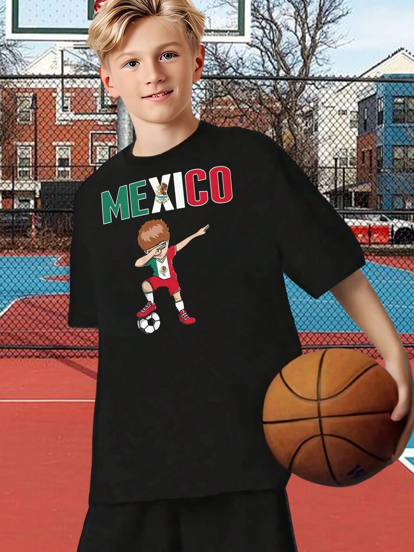 Mexiko Flagge Fußball Tupfen Muster Druck Kinder T-Shirt Kinder T-Shirt Sommer Mädchen Jungen Shirt Casual Tops Crewneck Kleidung