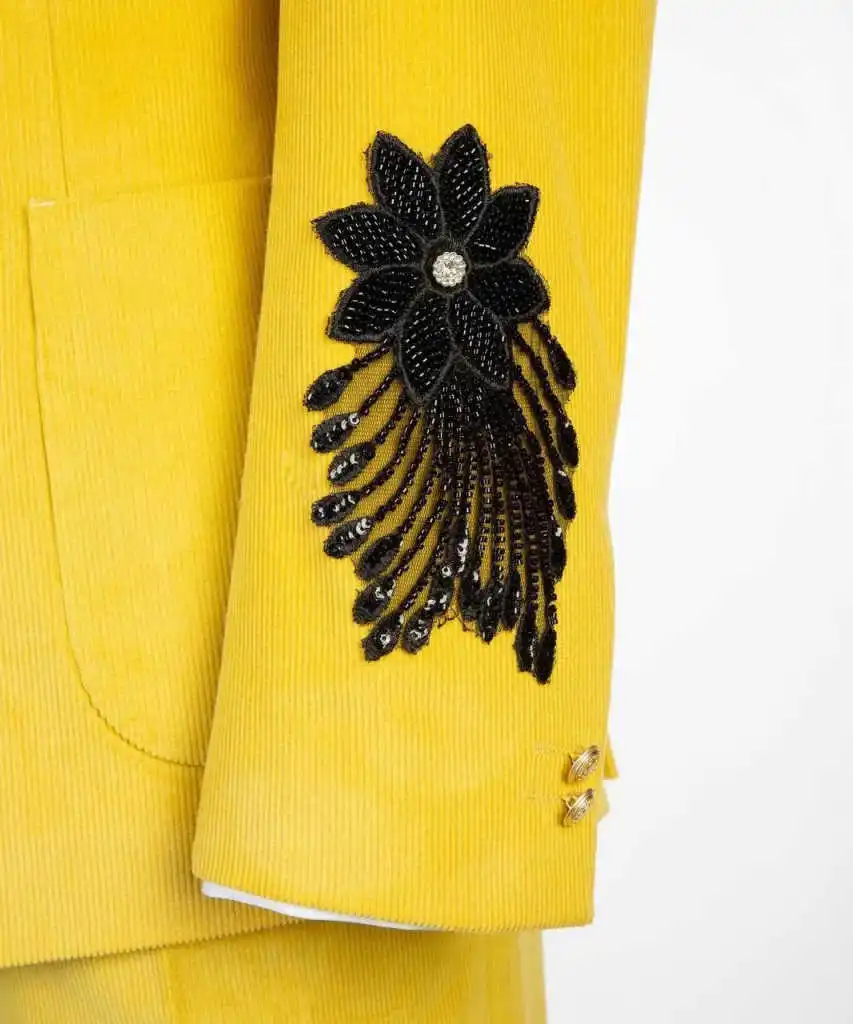 우아한 남성 정장 2피스 블레이저 바지 피크드 라펠 아플리케 신랑 결혼식 턱시도 공식 행사 연회 맞춤 제작