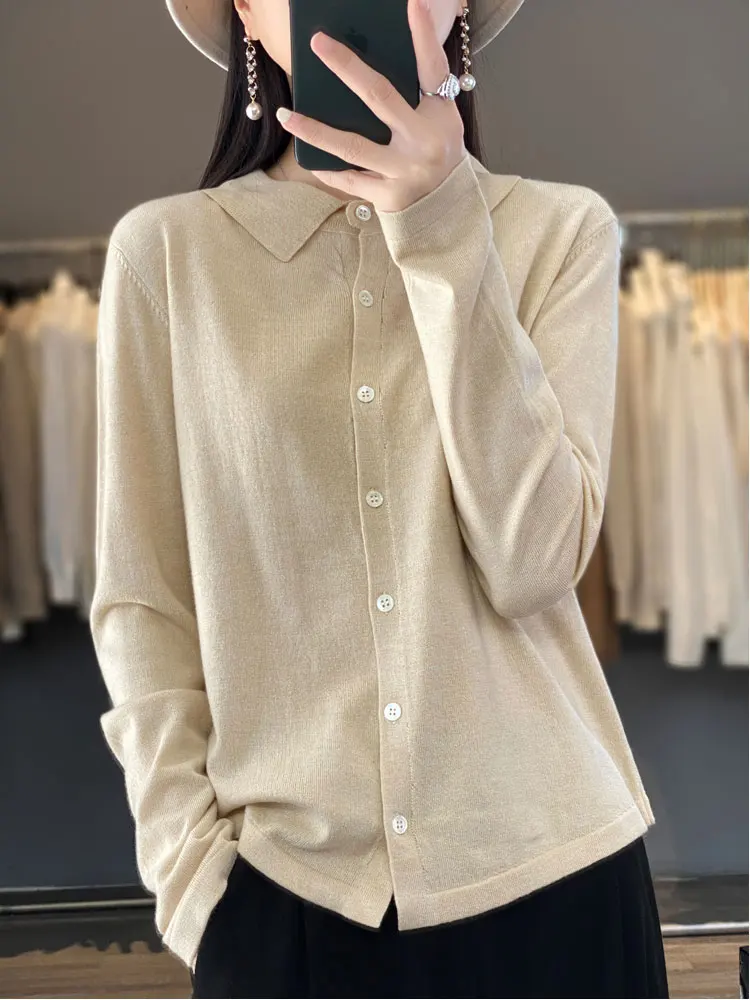 Spring Summer Women Female Polo Neck Knitted Long Sleeve Pullover Sweater Soft Solid Comfortable Casual