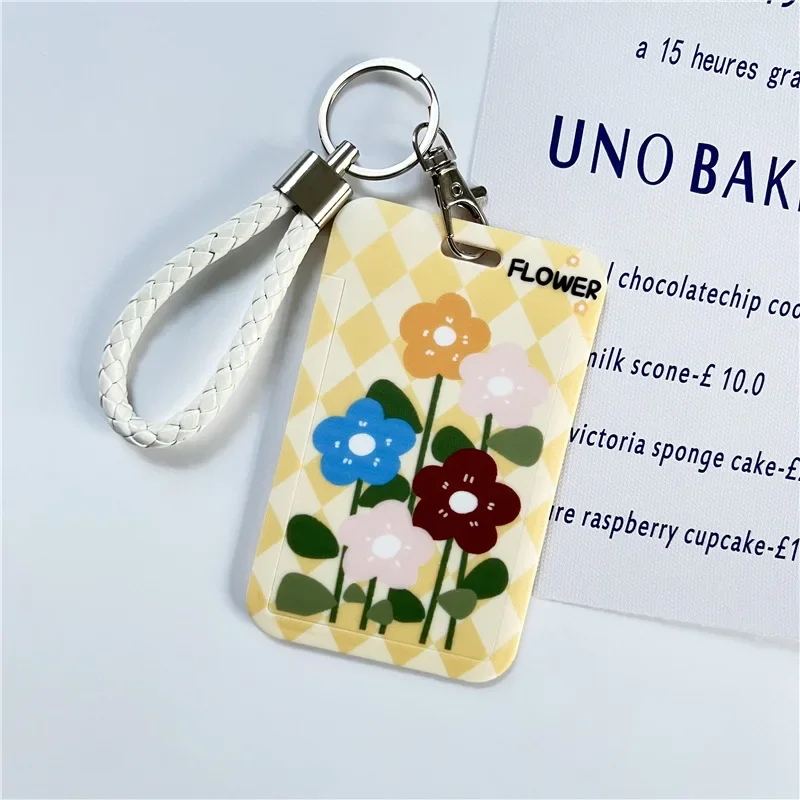 Ins Korean Cartoon PVC Clear Card Cover Bank ID Credit Bus Access Card Holder Waterproof Protective Plastic Cover with Key Chain image 5