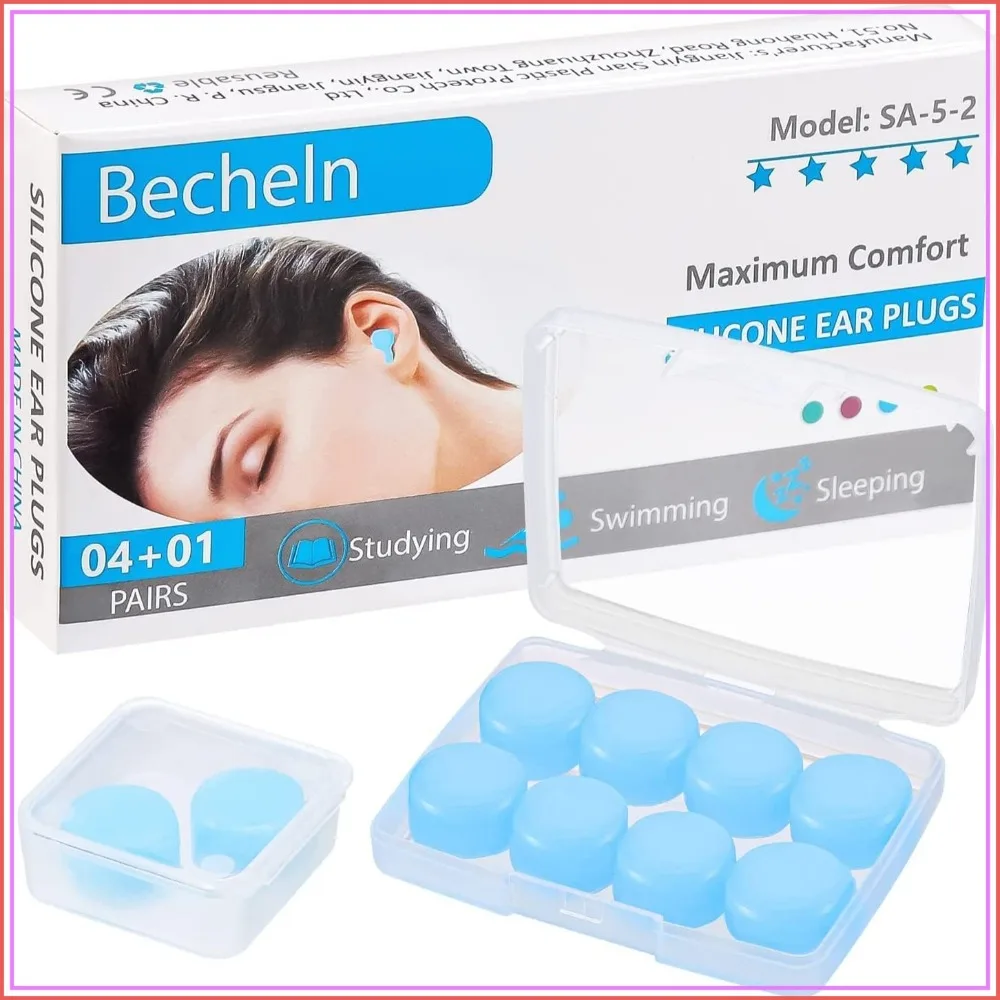 Reusable Silicone Ear Plugs, Waterproof Noise Cancelling for Sleeping, Swimming, Concerts