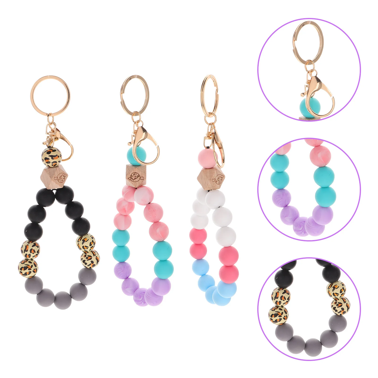 

3Pcs Silicone Wristlet Key Ring Beaded Bracelet Coil Keychain Secure Antidrop Car Key Holder Cute Bag Charm Cute Keychain