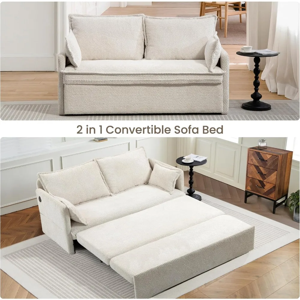 Трансформируемый диван-кровать, компактный вельветовый двухместный диван с зарядкой через USB, шезлонг для комфортной релаксации