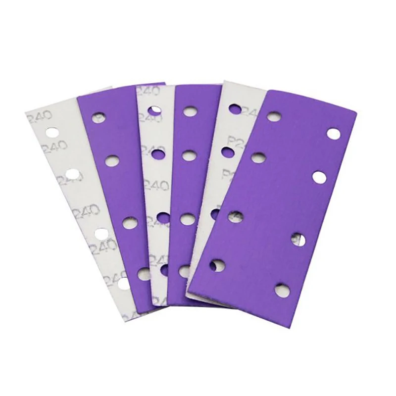 Purple Sandpaper Rectangular 8-Hole Dry Sanding Paper 70x198 Air Mill Flocking Vacuum Cleaning Car Polishing Sandpaper