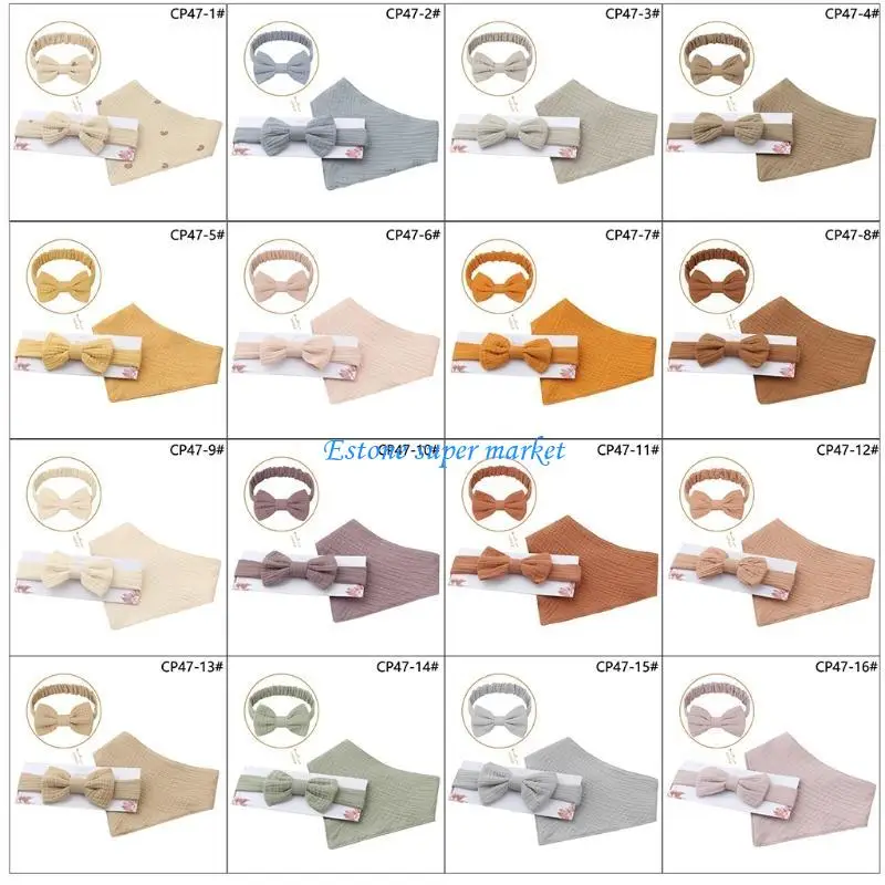 

090B Princess Bowknot Hair Headwear Soft Cotton Solid Color Bandana Burp Cloth