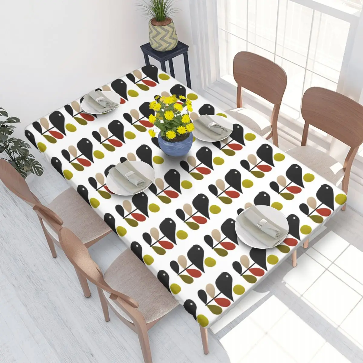 Custom Rectangular Waterproof Oil-Proof Orla Kiely Stem And Bird Tablecloth Table Cover 4FT Fit Scandinavian Style Table Cloth