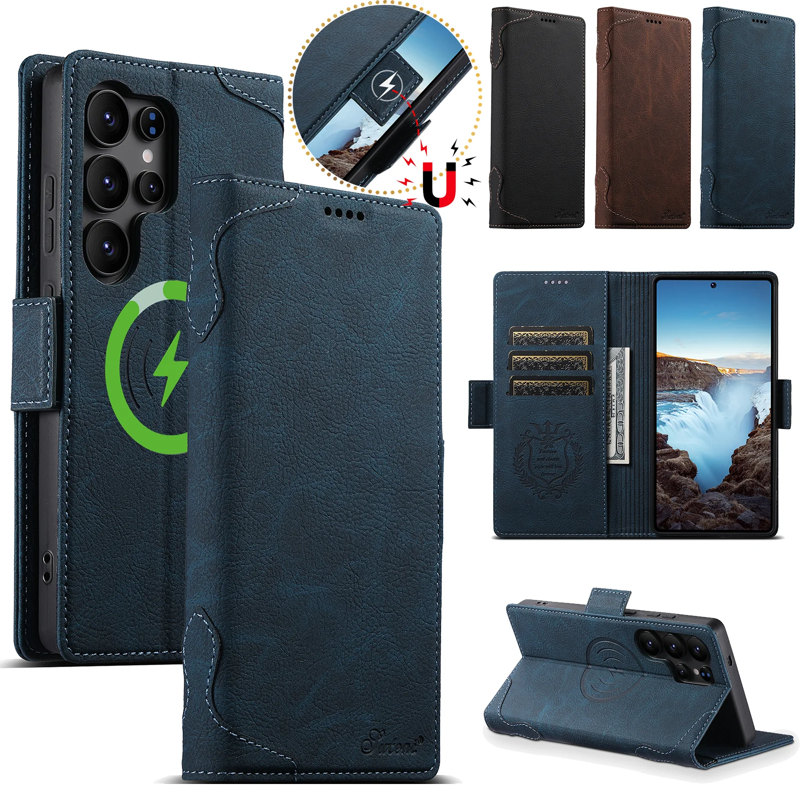 

Для Samsung S26 S25 S24 S23 S22 Ultra: Магнитный кожаный чехол-кошелек MagSafe для карт