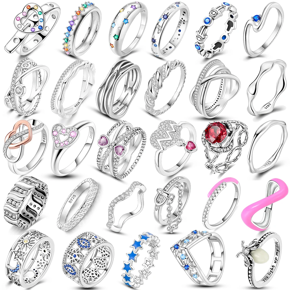 Anillo Original de Plata de Ley 925 con doble banda de onda pulida y elegancia de perlas para mujer, joyería de moda de regalo