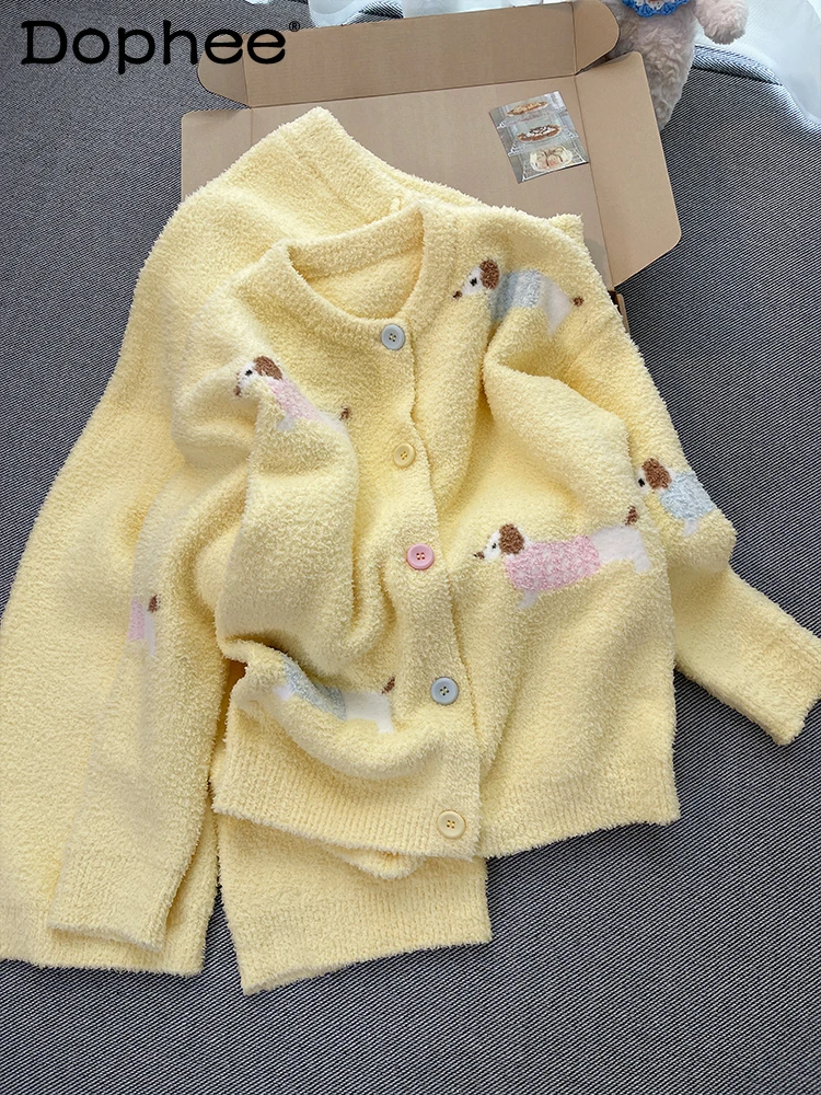 

Милая милая пушистая осенне-зимняя новая пижама с героями мультфильмов для девочек, теплый утепленный кардиган, комплект домашней одежды с круглым вырезом, комплект из двух предметов для женщин