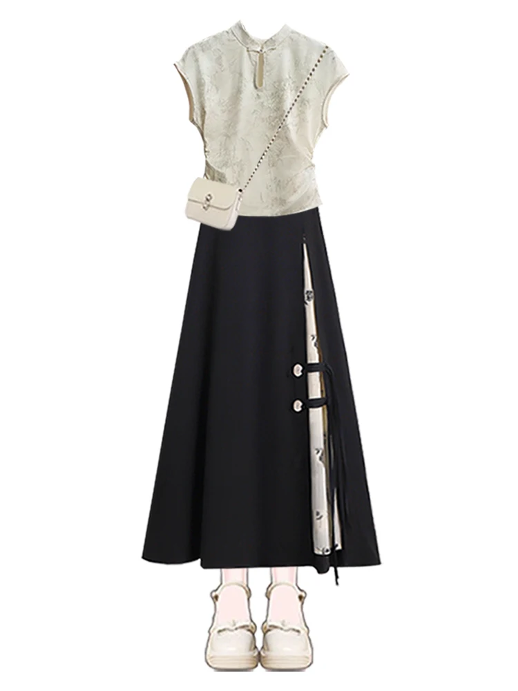 2025 Chinês Sle Emagrecimento f Saia Conjunto redondo Ne Buttonl Svel Faionable Retro Conjunto de duas peças para mulheres