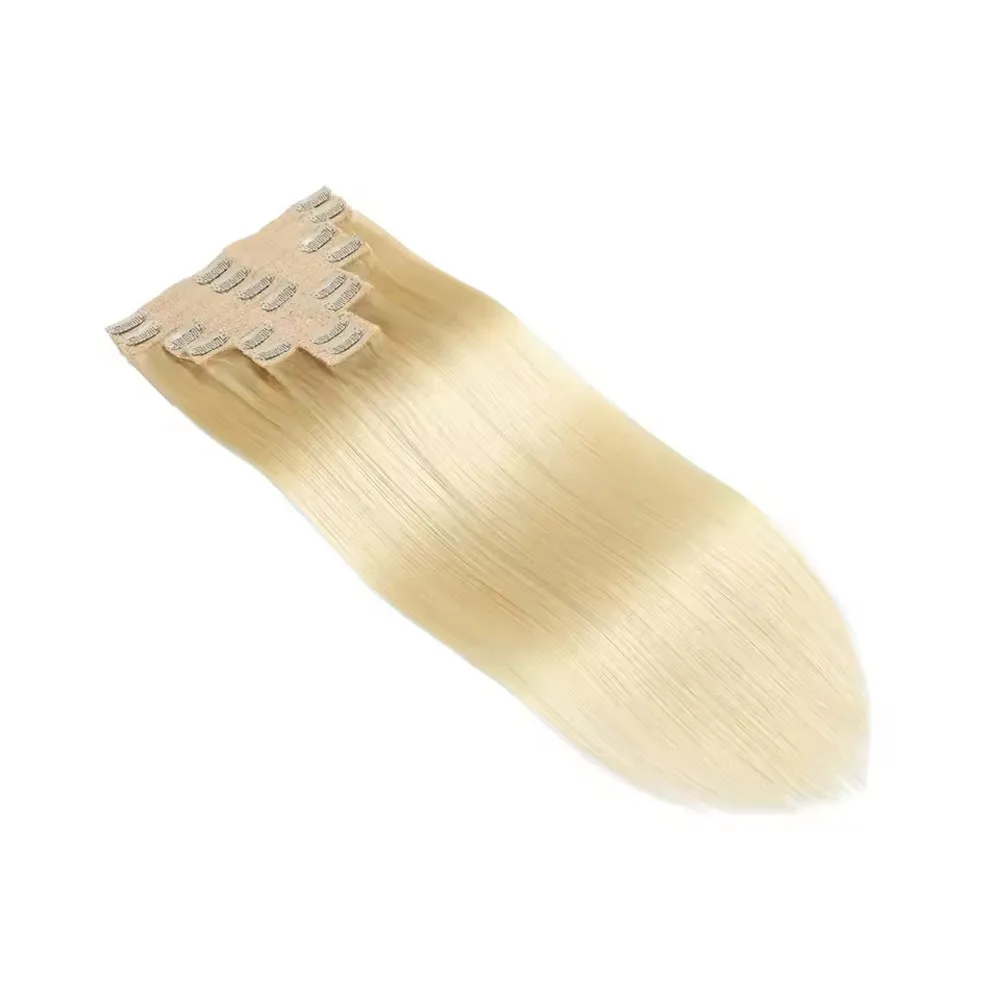 Ekstensi Rambut Clip in 8pcs Ekstensi Rambut Asli Manusia Clip ins Lurus # 613 Ekstensi Rambut Asli Model Jepit 100g