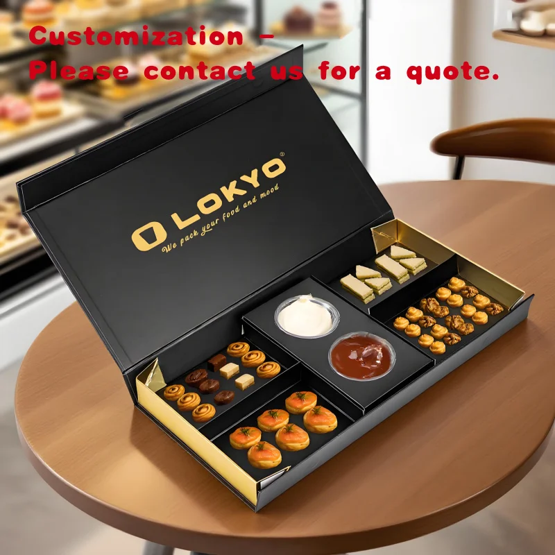 

Custom.LOKYO Элегантный одноразовый сервировочный поднос Изолированное печенье Десертное кондитерское изделие Фаст-фуд Блюдо на вынос Бумажные коробки