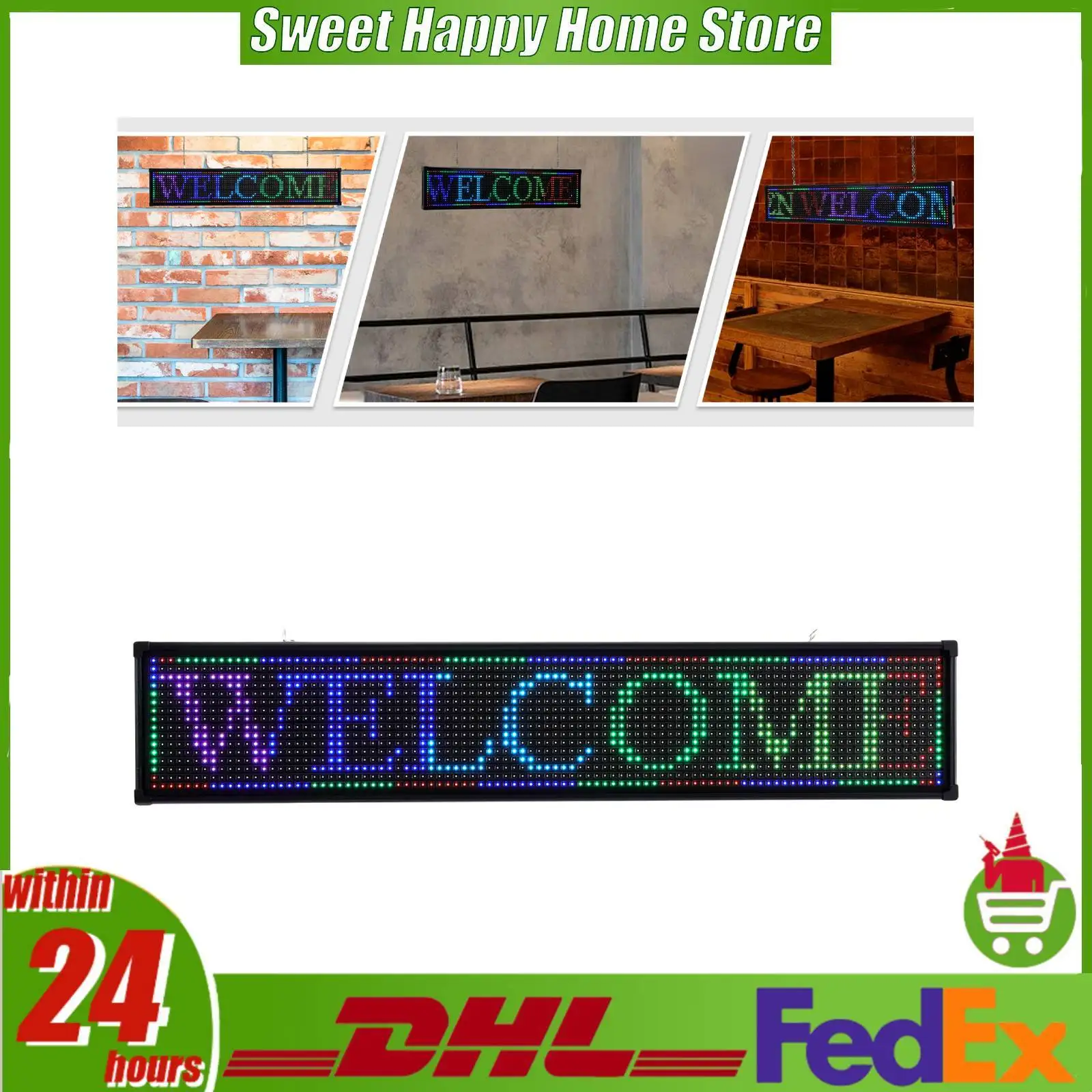 

7 Color Programmable LED Sign Board, High Resolution LED Message Display with USB/WiFi Control for Store Bar Commercial Advertising