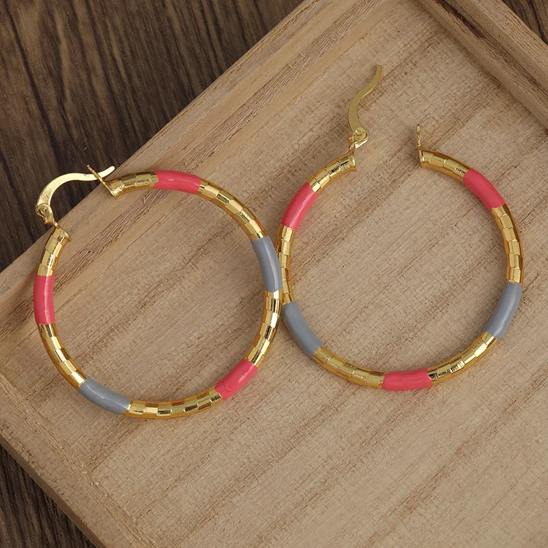 Vintage Large Hoop Earrings -14K Gold Plated Copper Jewelry ForWomen -Elegant Golden Pink Color -Personality Statement Piece