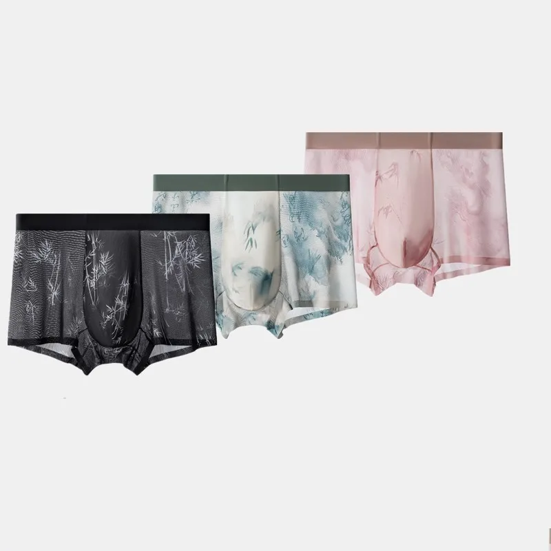 BOWEYLUN Summer Ancient Style Mesh Ice Silk Men's Underwear Cool and Breathable Boxer Shorts for Men