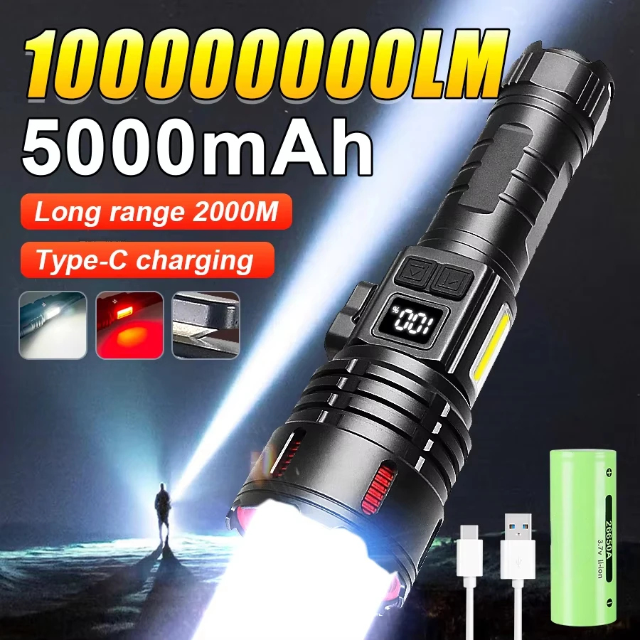 

2024 1000000LM High Power Rechargeable LED Flashlight Work 26H Illumination 2000M Ultra Powerful Led Torch With Magnet Lantern